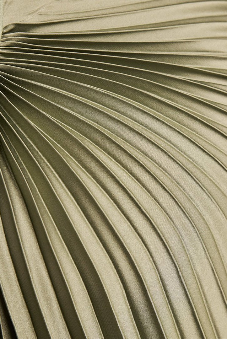 Light Green Cape Pleated Satin Midi Dress - shopaleena