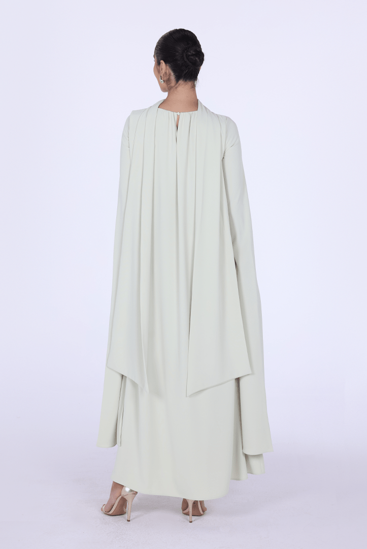 Light Green High Neck Long Flared Sleeve Maxi Dress - shopaleena