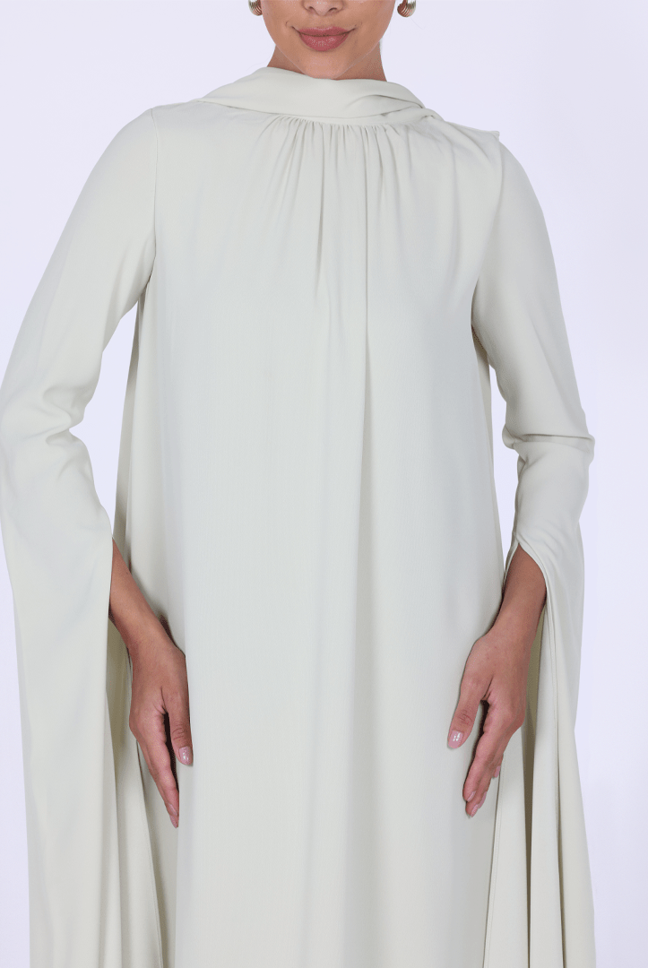 Light Green High Neck Long Flared Sleeve Maxi Dress - shopaleena