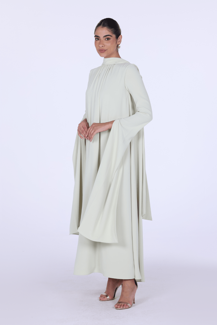 Light Green High Neck Long Flared Sleeve Maxi Dress - shopaleena