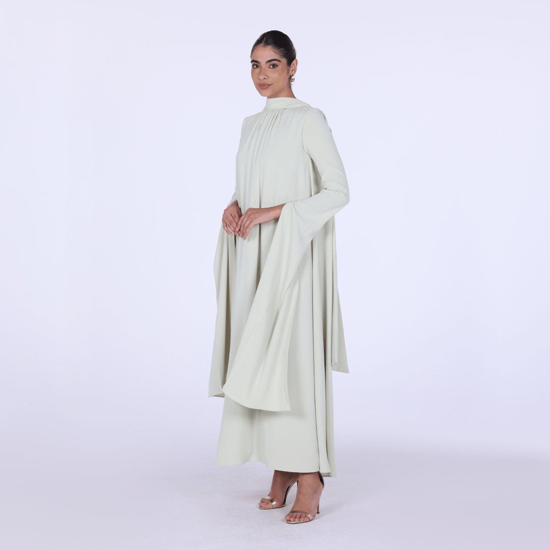 Light Green High Neck Long Flared Sleeve Maxi Dress - shopaleena
