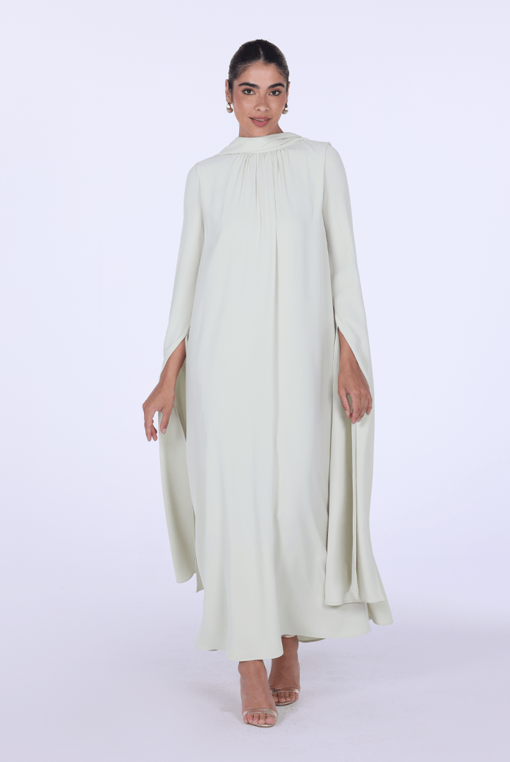 Light Green High Neck Long Flared Sleeve Maxi Dress - shopaleena