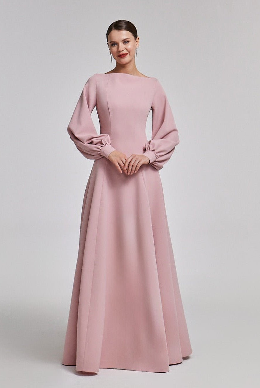 Light Pink Crepe A - Line Gown - shopaleena