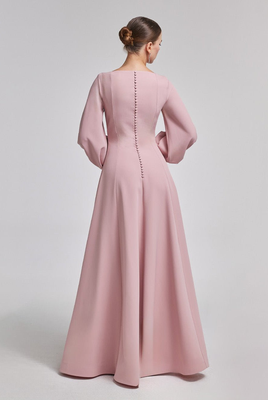 Light Pink Crepe A - Line Gown - shopaleena