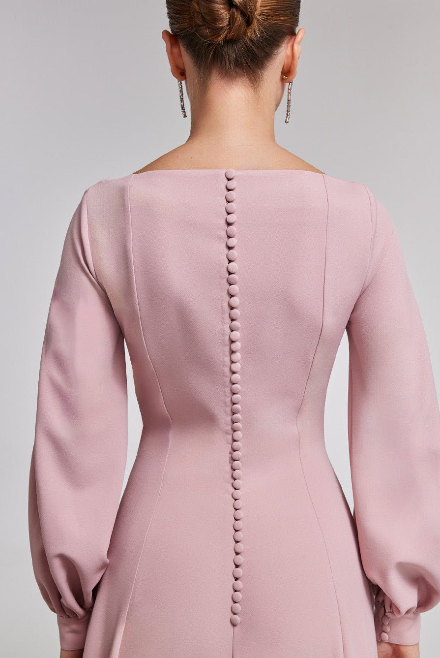 Light Pink Crepe A - Line Gown - shopaleena