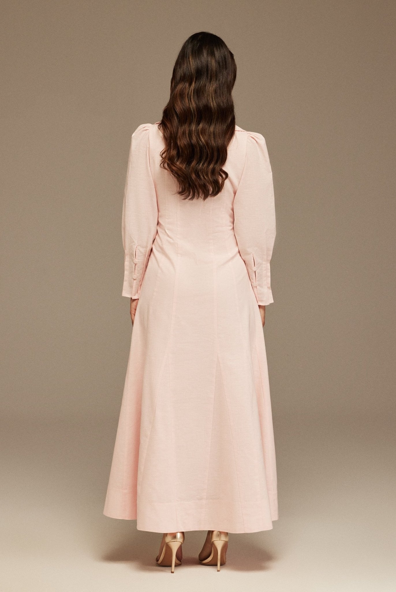 Light Pink Long Sleeve Shirt Maxi Dress - shopaleena