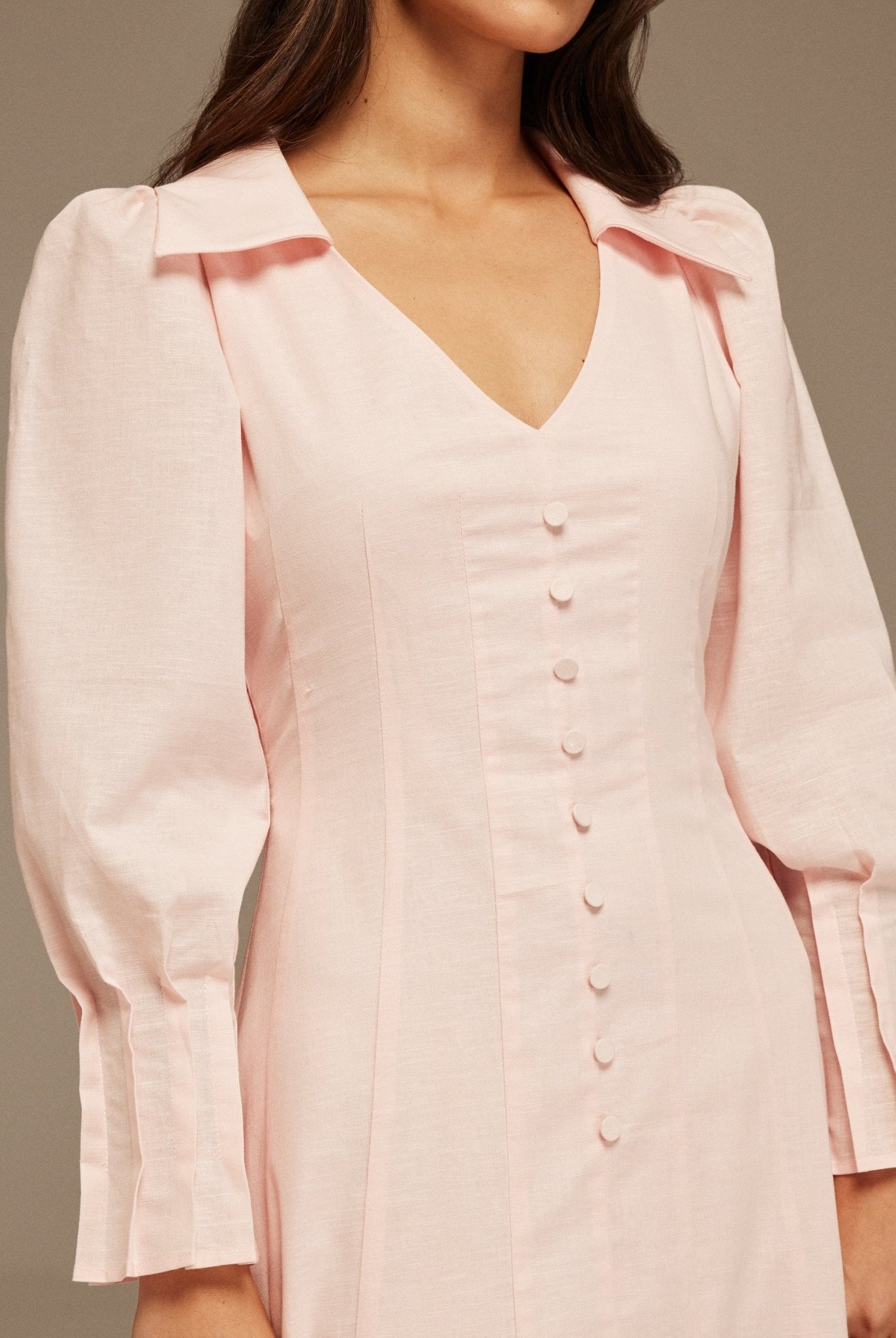Light Pink Long Sleeve Shirt Maxi Dress - shopaleena