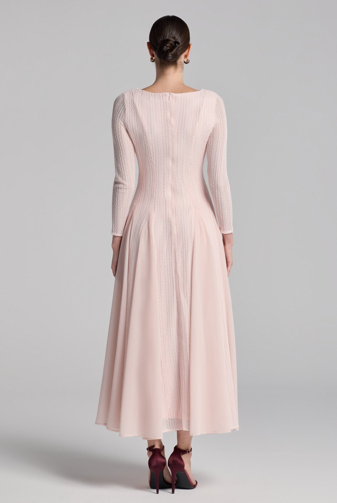Light Pink Long Sleeves Godet Maxi Dress - shopaleena