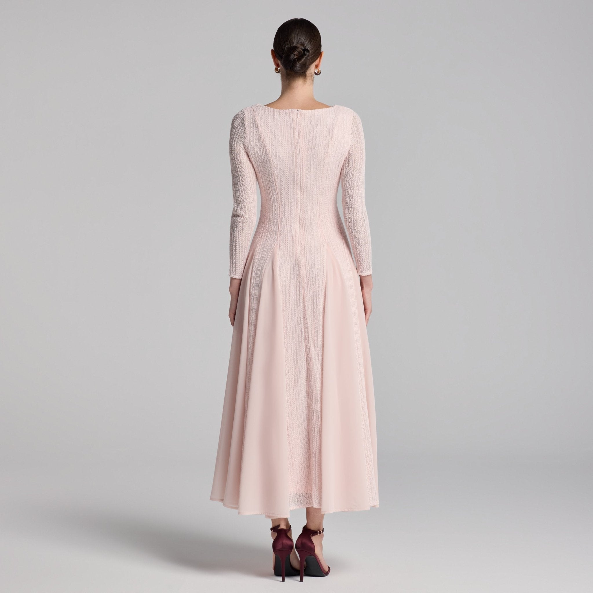 Light Pink Long Sleeves Godet Maxi Dress - shopaleena