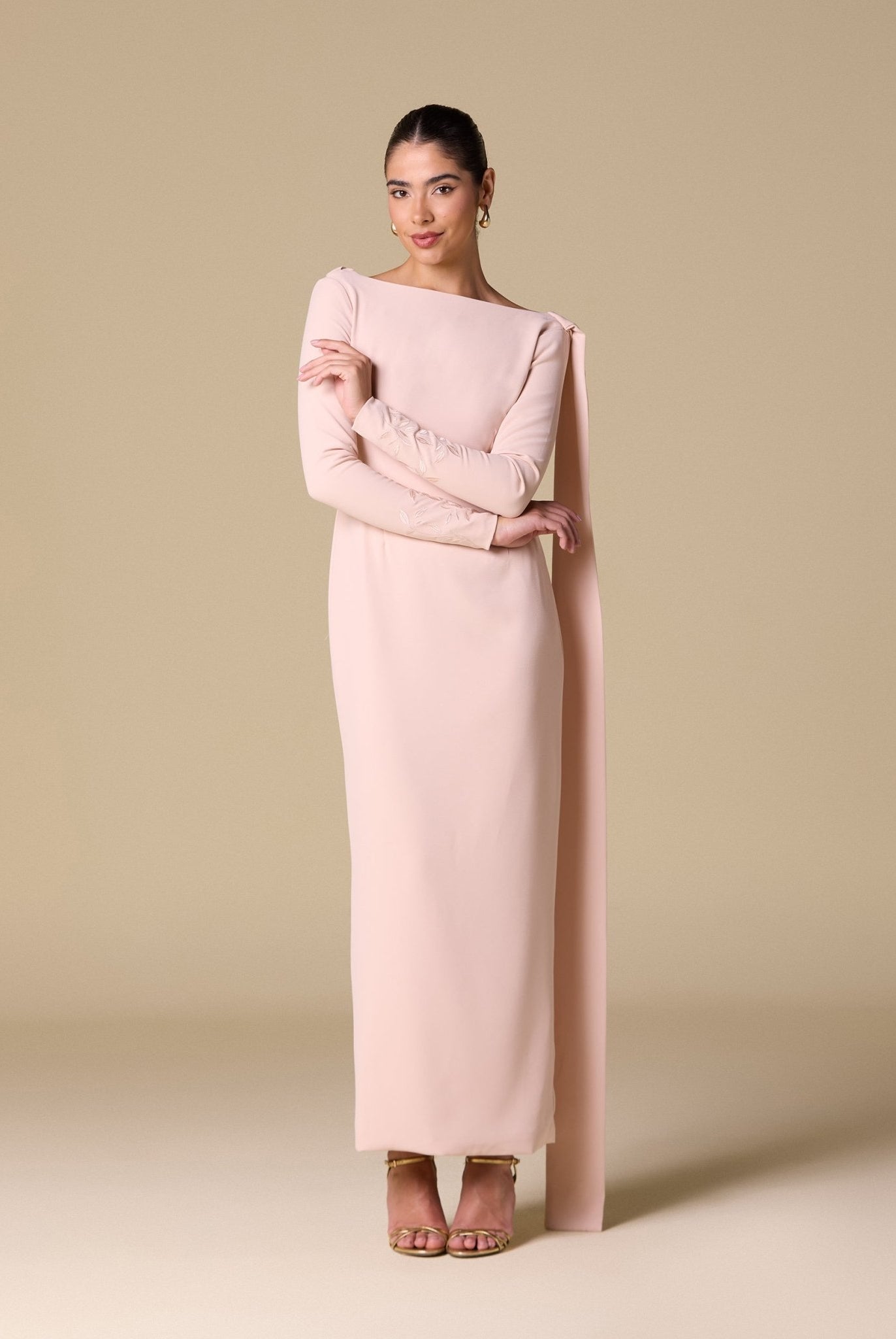 Light Pink Long Sleeves Maxi Dress - shopaleena