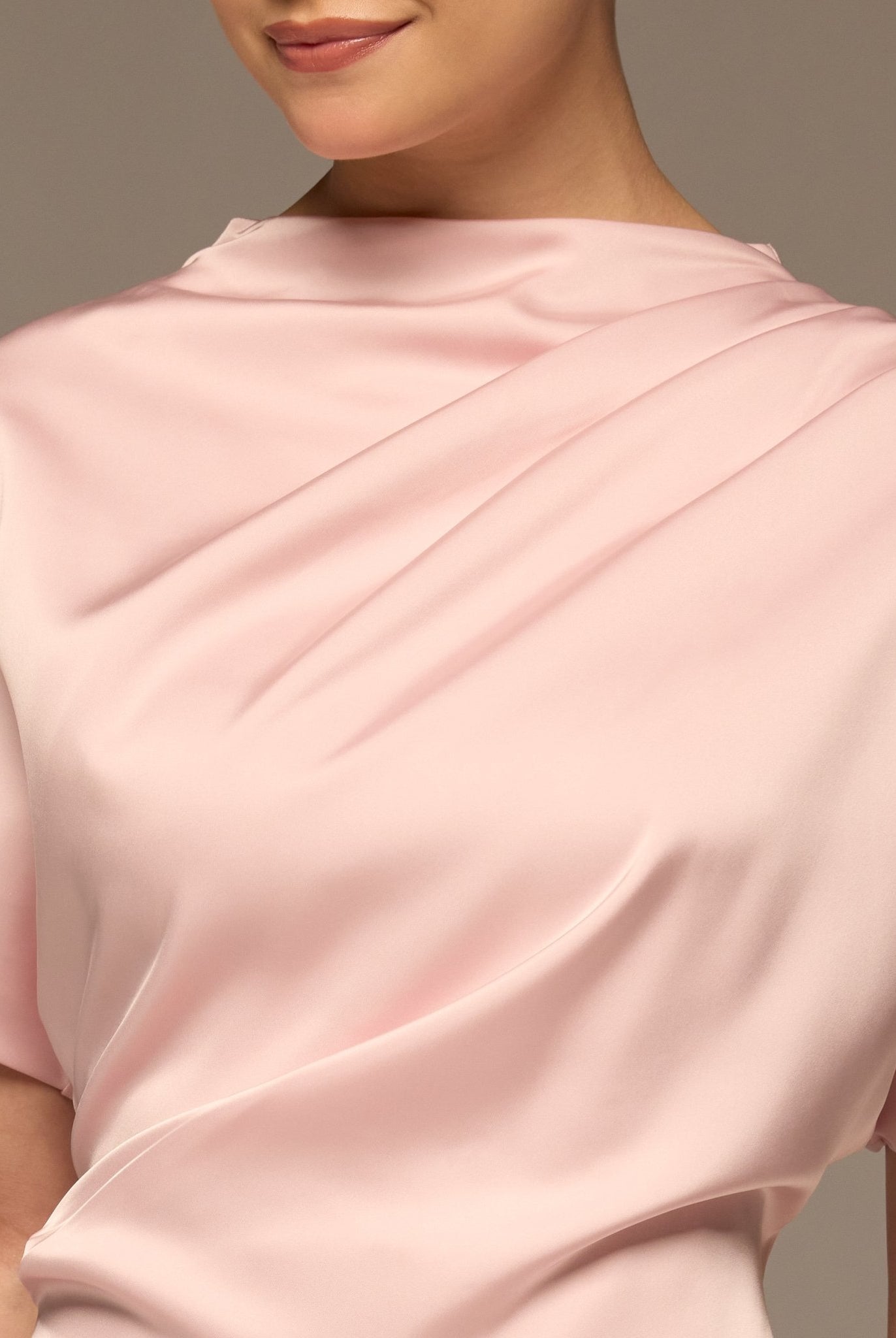 Light Pink Short Sleeve Asymmetric Satin Dress - shopaleena