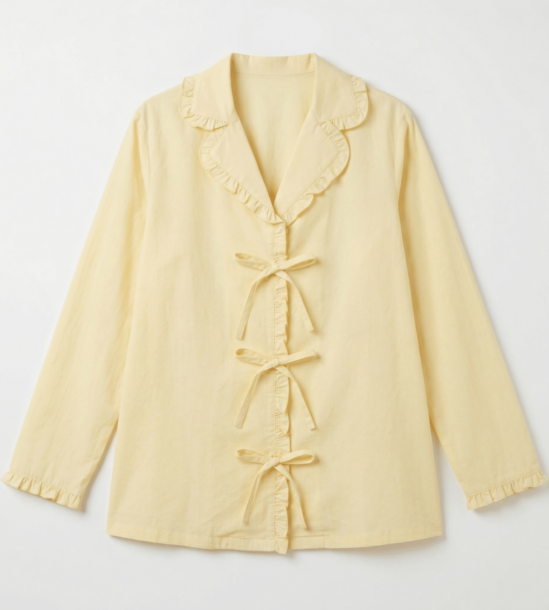 Light Yellow Cotton Ruffles and Bow Shirt For Kids - shopaleena