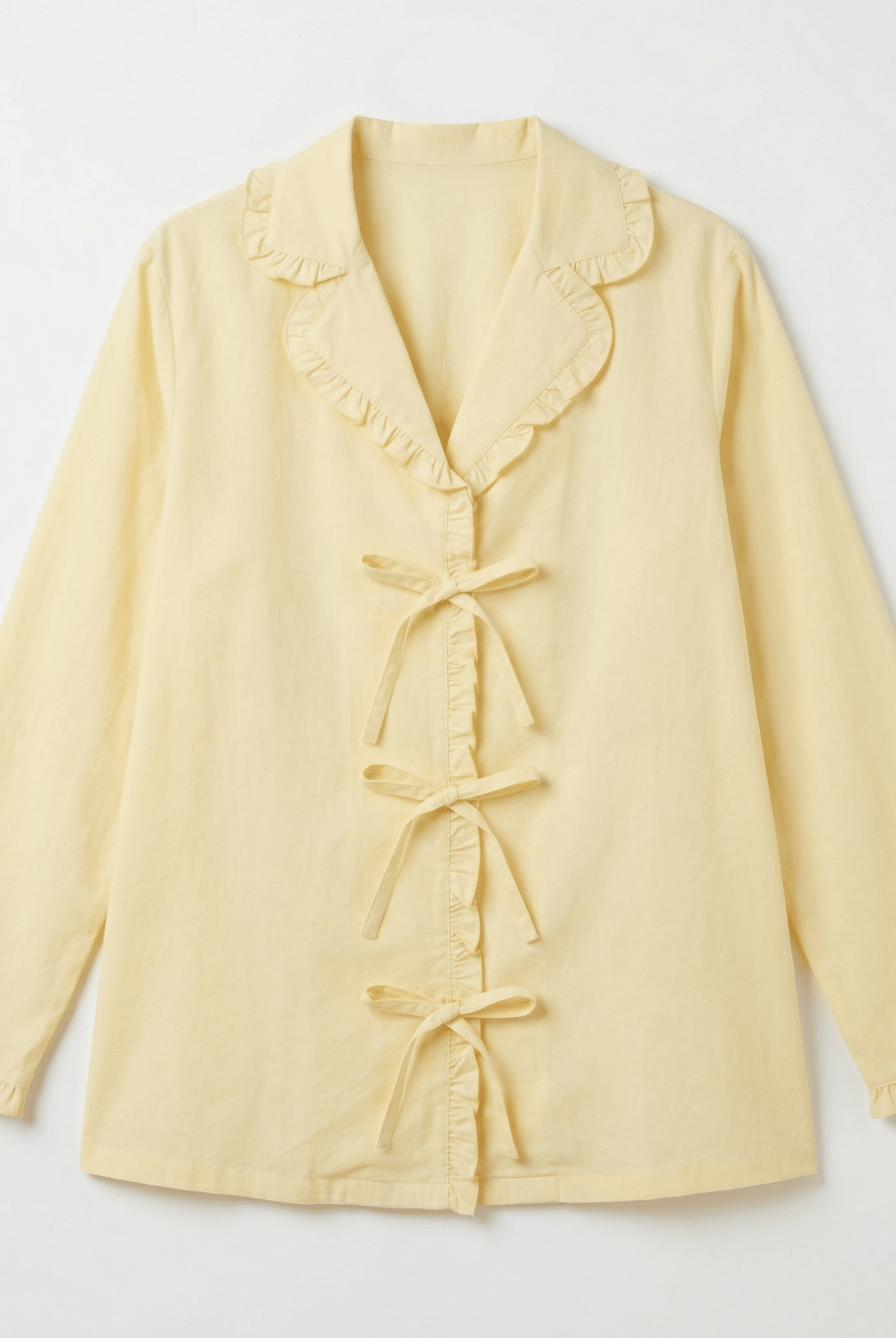 Light Yellow Cotton Ruffles and Bow Shirt For Kids - shopaleena