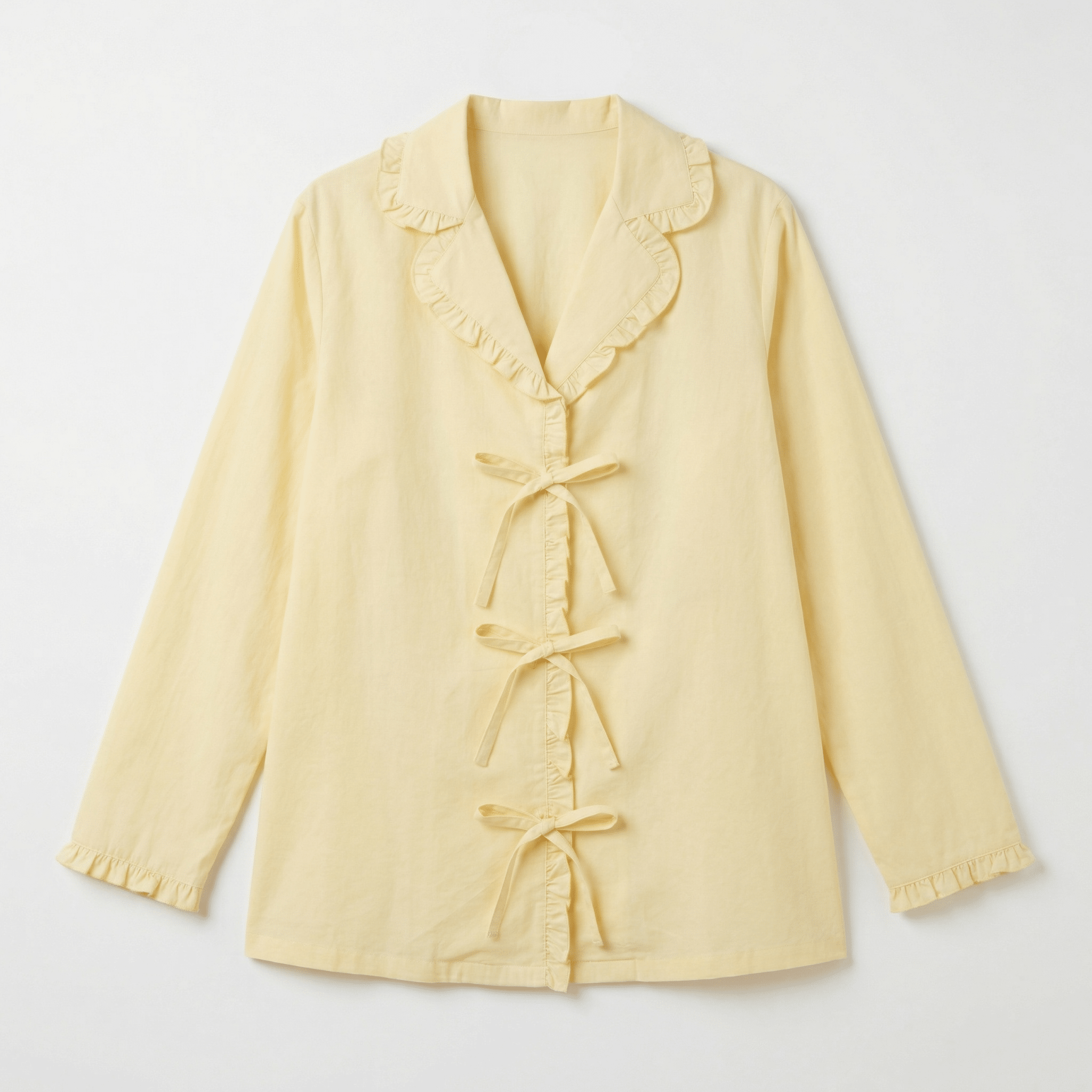 Light Yellow Cotton Ruffles and Bow Shirt For Kids - shopaleena