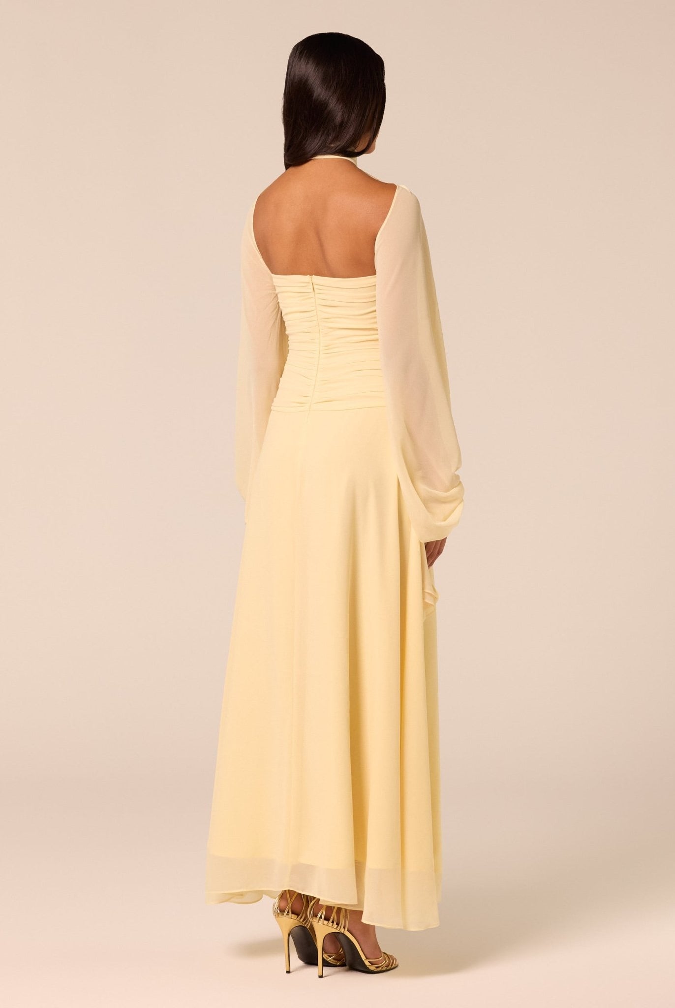 Light Yellow Cross-Halter Chiffon Maxi Dress - shopaleena