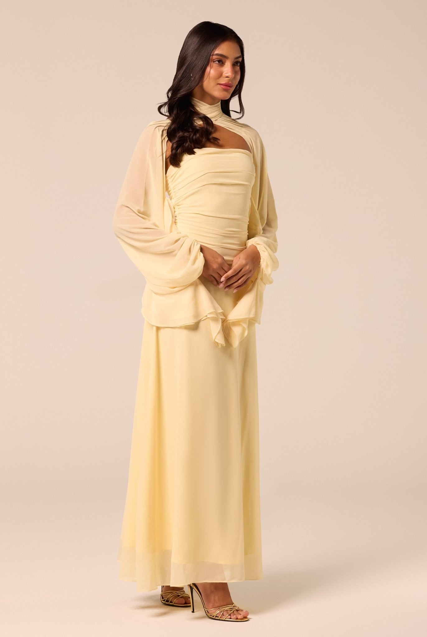 Light Yellow Cross-Halter Chiffon Maxi Dress - shopaleena