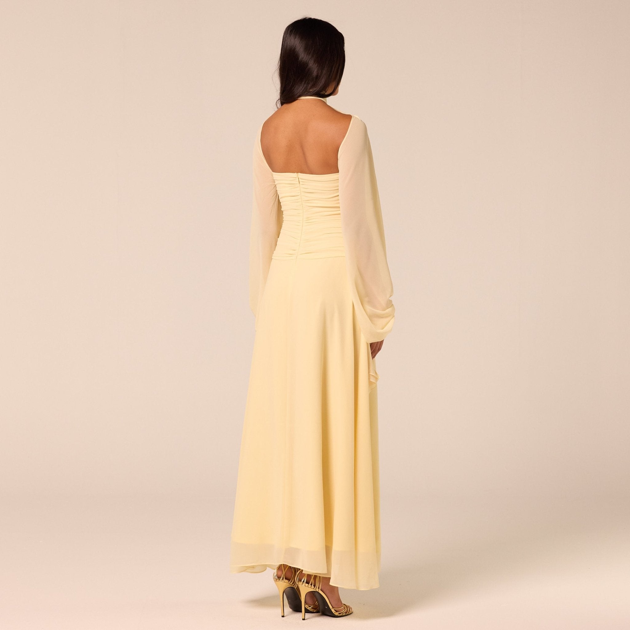 Light Yellow Cross-Halter Chiffon Maxi Dress - shopaleena