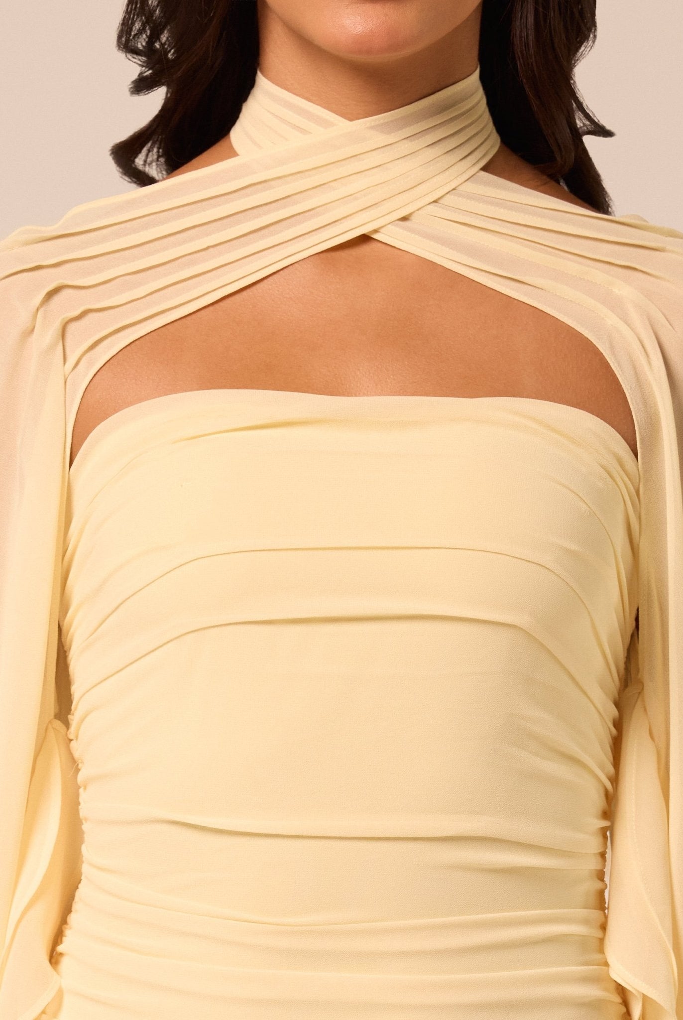 Light Yellow Cross-Halter Chiffon Maxi Dress - shopaleena