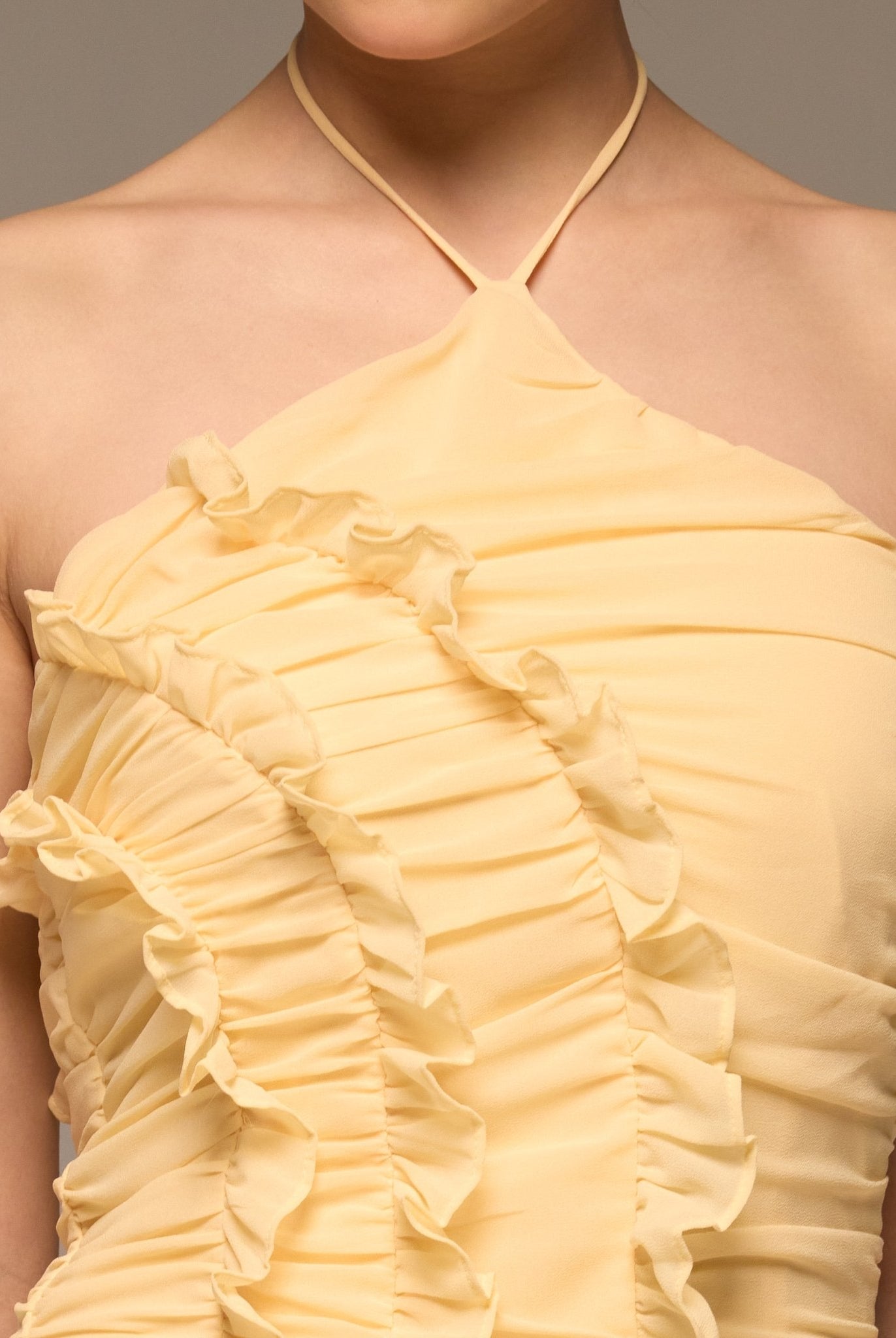 Light Yellow Halter Ruffle Chiffon Dress - shopaleena