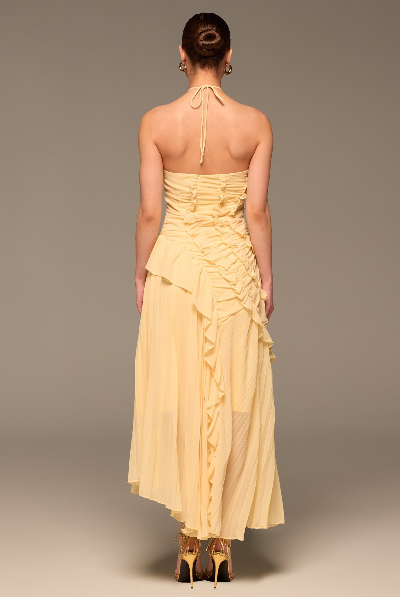 Light Yellow Halter Ruffle Chiffon Dress - shopaleena