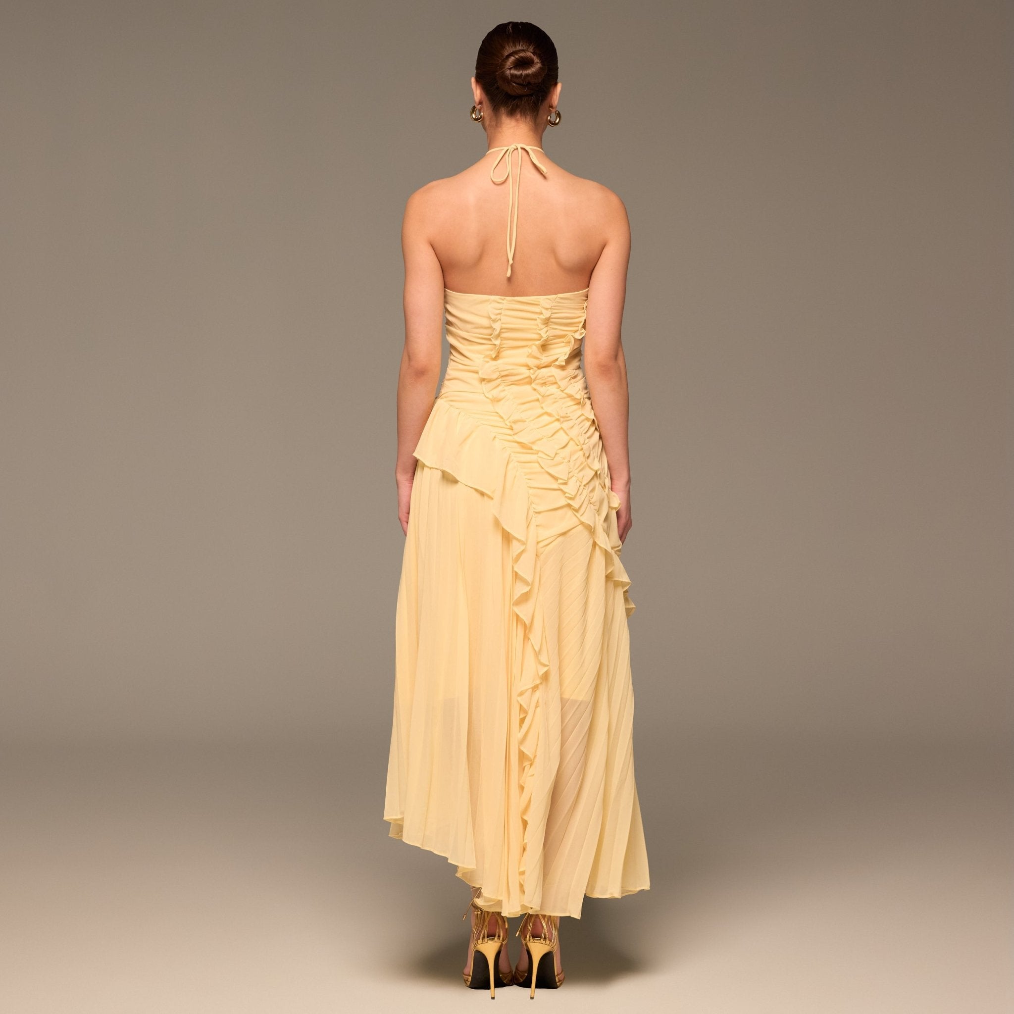 Light Yellow Halter Ruffle Chiffon Dress - shopaleena