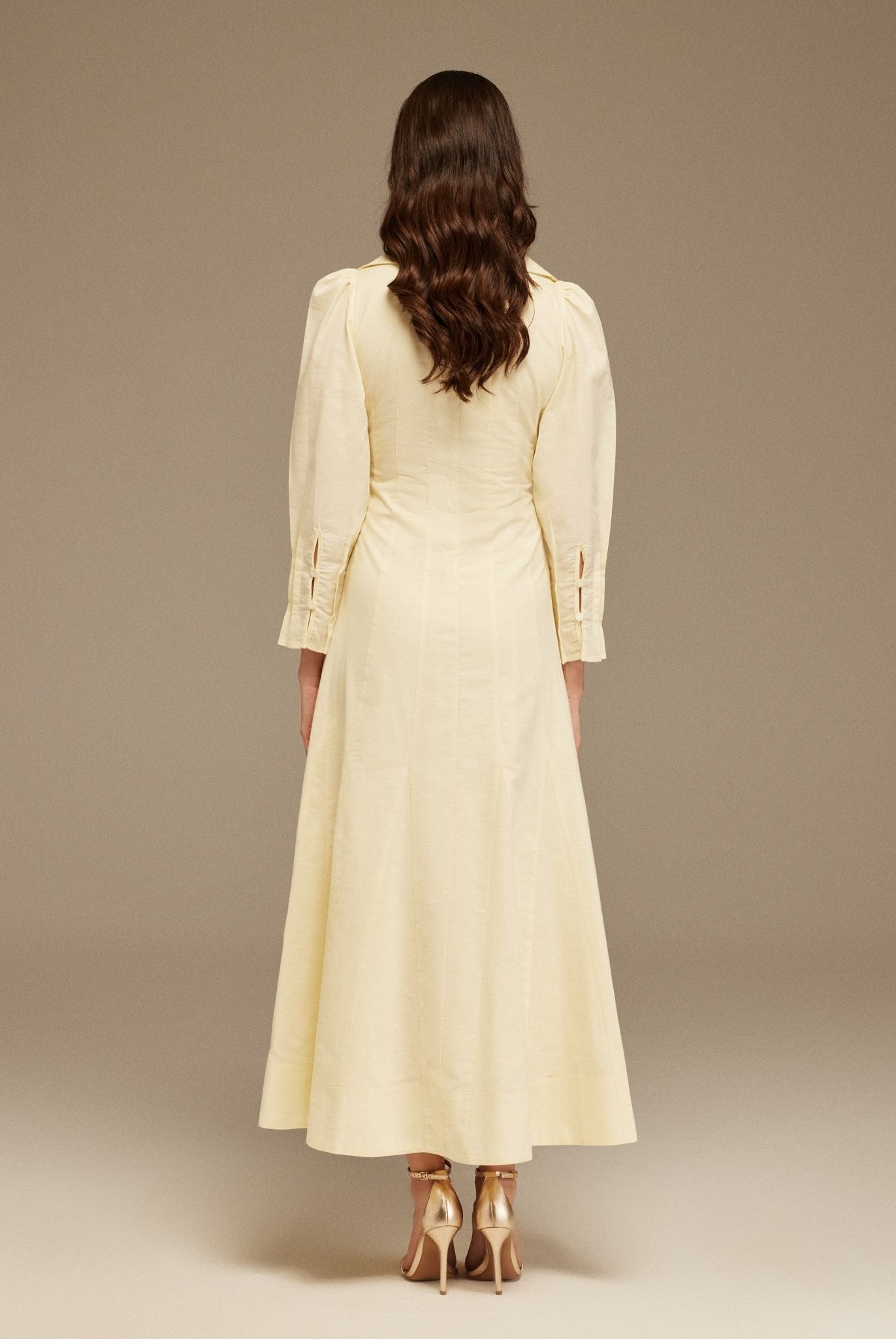 Light Yellow Long Sleeve Shirt Maxi Dress - shopaleena