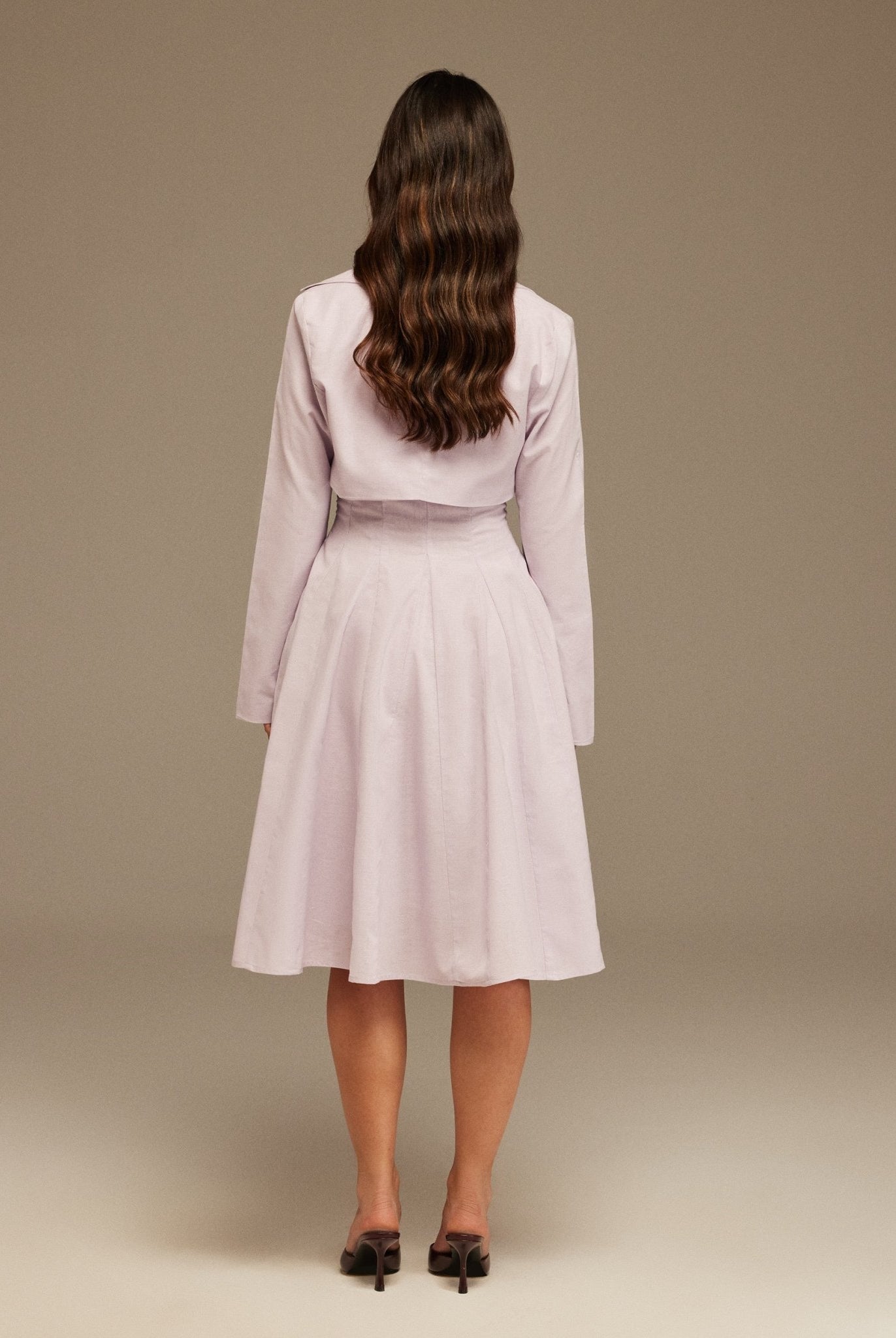 Lilac Aline Midi Dress With Short Flared Long Sleeve Jacket - shopaleena