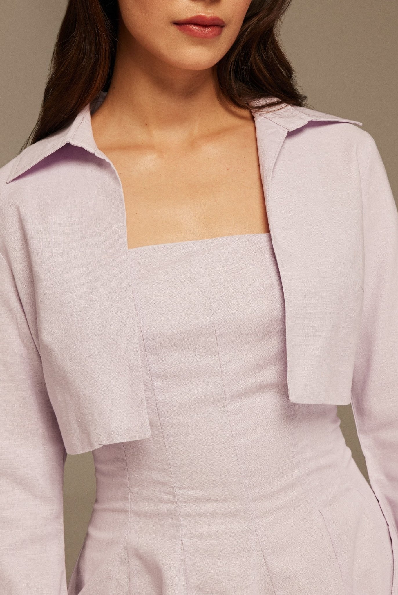 Lilac Aline Midi Dress With Short Flared Long Sleeve Jacket - shopaleena