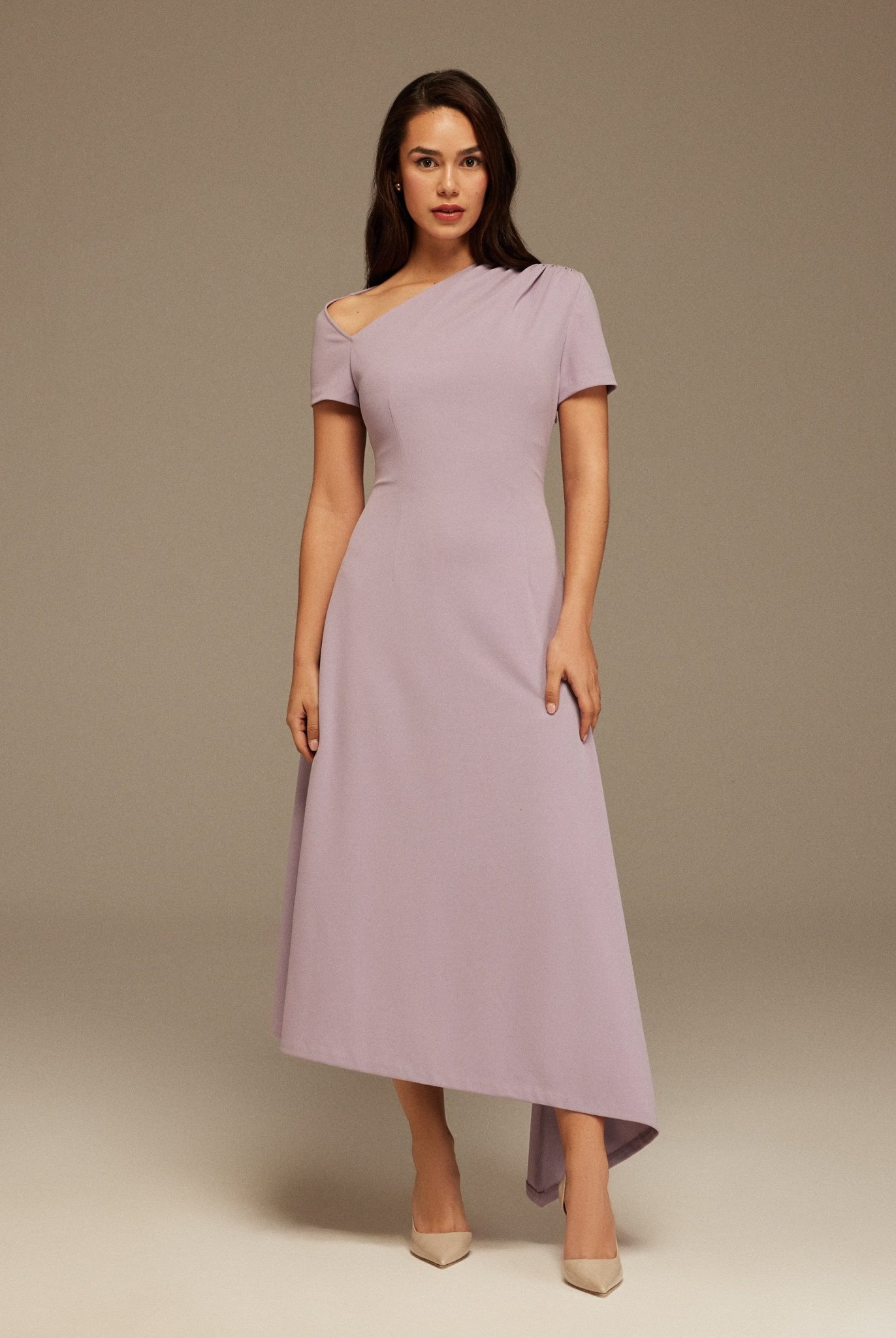 Lilac one - shoulder asymmetric Midi Dress - shopaleena