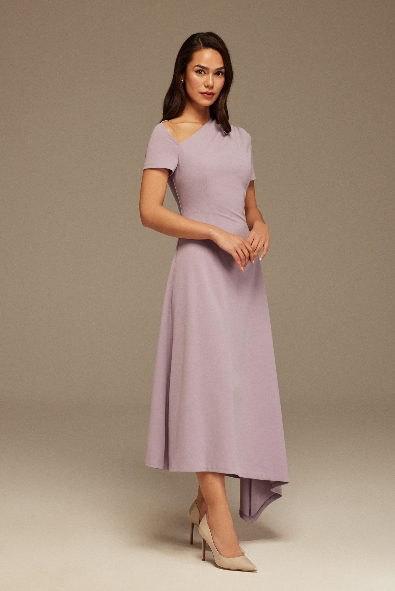 Lilac one - shoulder asymmetric Midi Dress - shopaleena