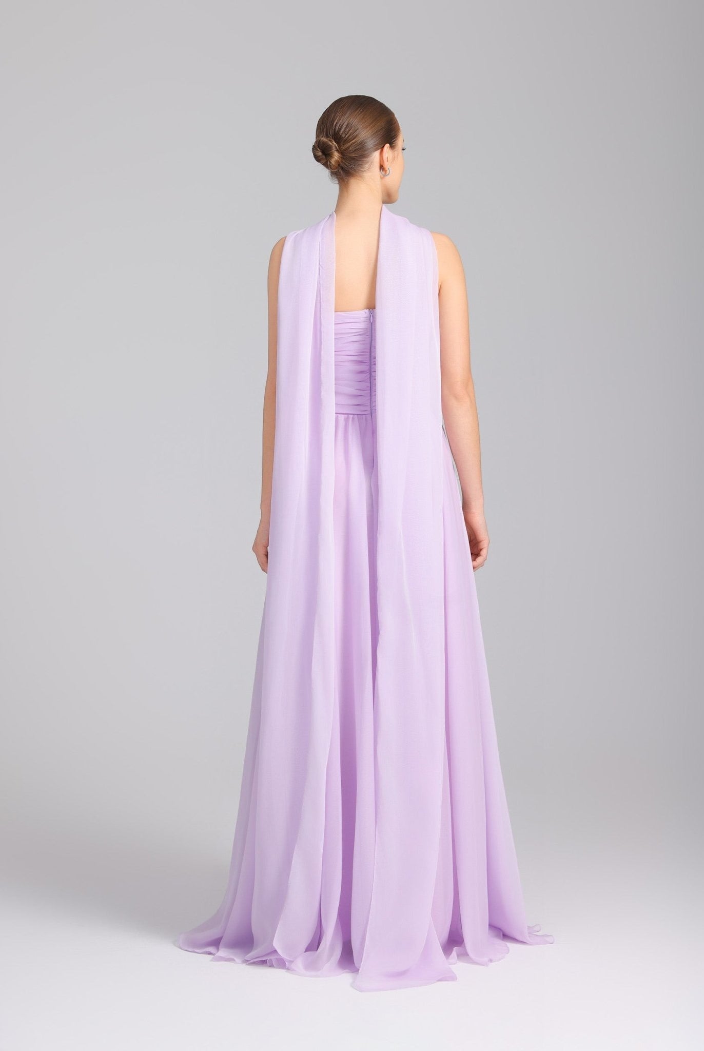 Lilac Strapless Chiffon Gown With Pleats - shopaleena