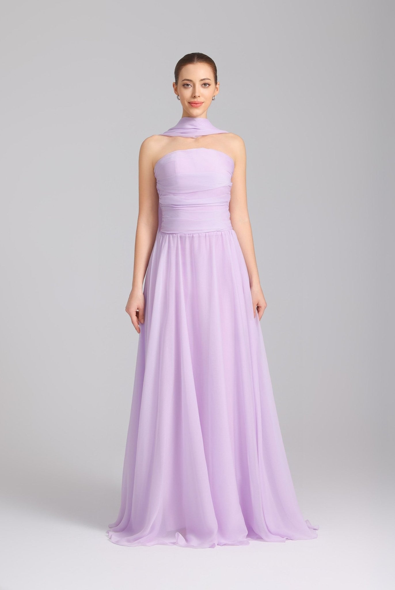 Lilac Strapless Chiffon Gown With Pleats - shopaleena