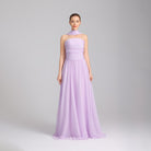 Lilac Strapless Chiffon Gown With Pleats - shopaleena