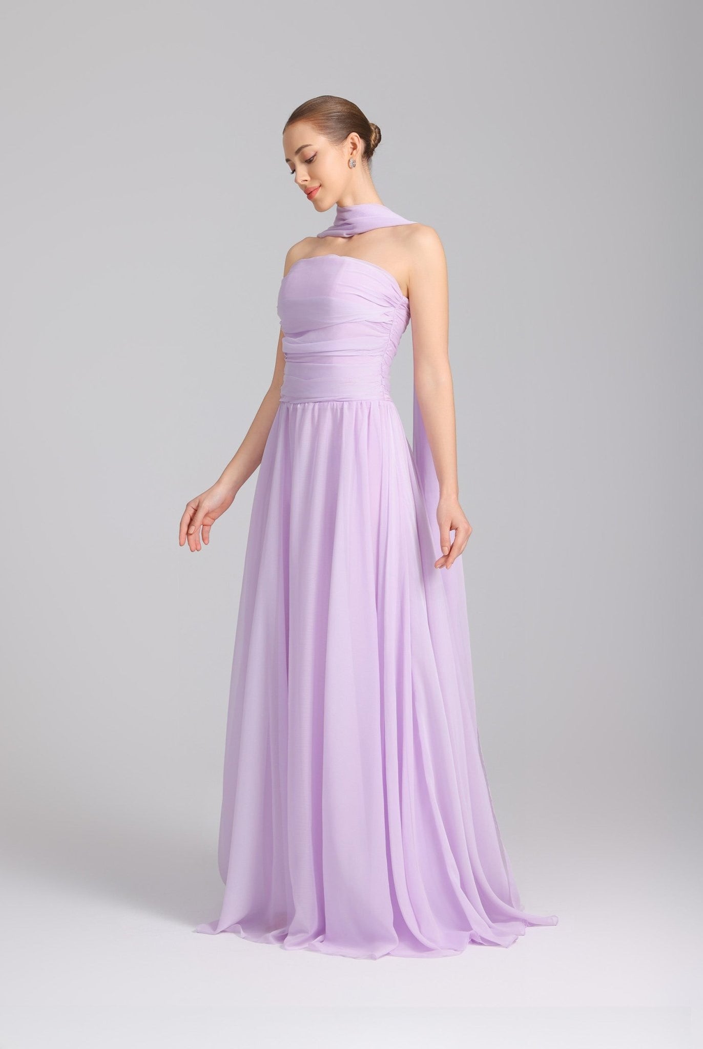 Lilac Strapless Chiffon Gown With Pleats - shopaleena