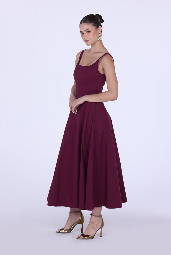 Linen Blend A - Line Midi Dress - shopaleena