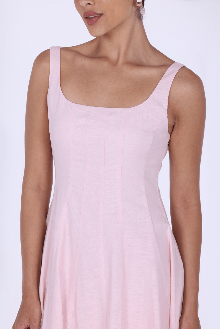 Linen Blend A - Line Midi Dress - shopaleena