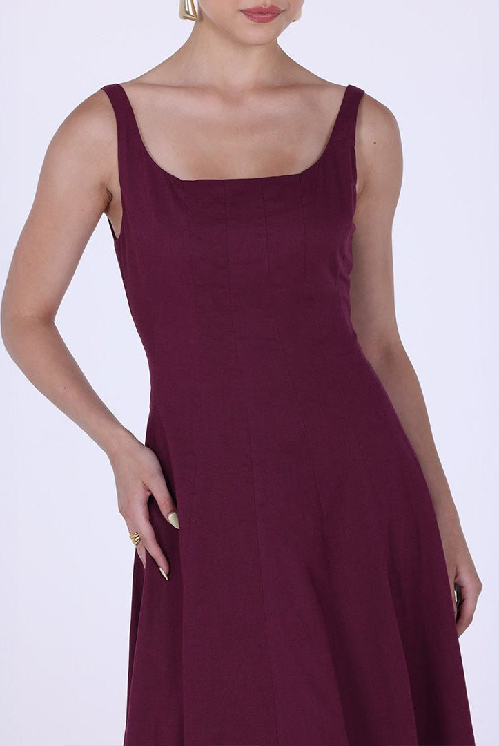 Linen Blend A - Line Midi Dress - shopaleena