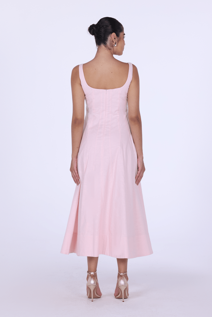 Linen Blend A - Line Midi Dress - shopaleena