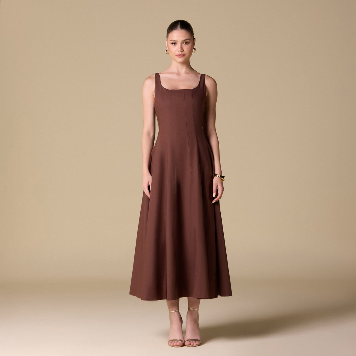 Linen Blend A-Line Midi Dress – shopaleena