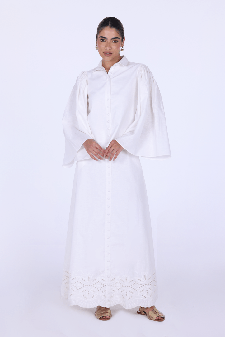 Linen - Blend A - Line Midi Skirt with Front Buttons - shopaleena