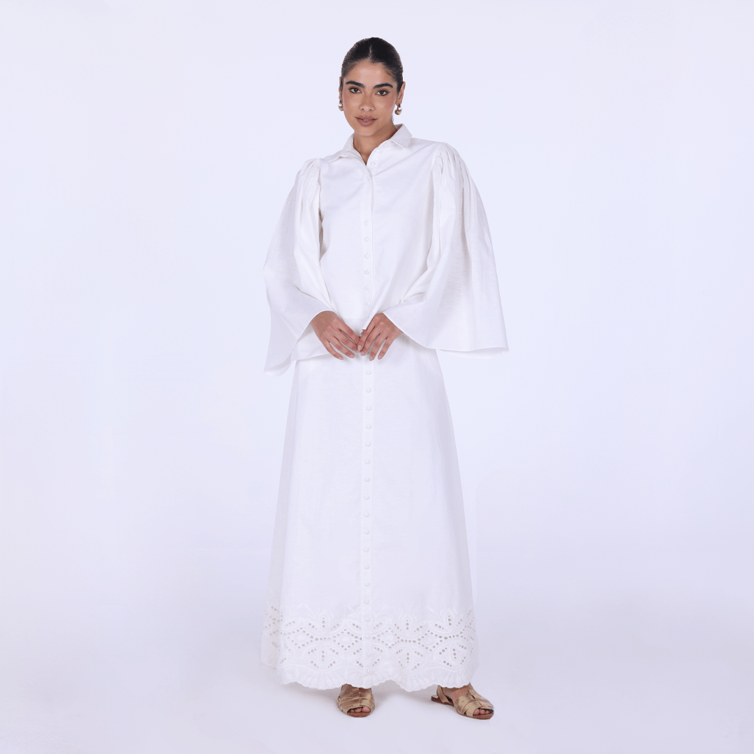 Linen - Blend A - Line Midi Skirt with Front Buttons - shopaleena