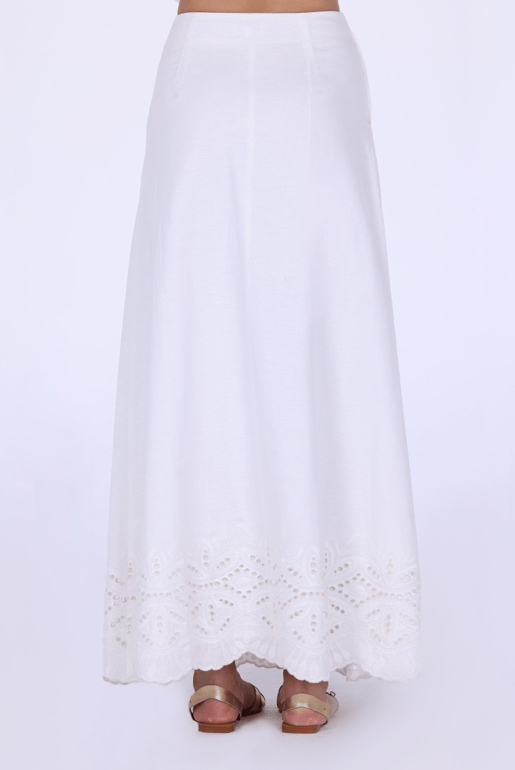 Linen - Blend A - Line Midi Skirt with Front Buttons - shopaleena