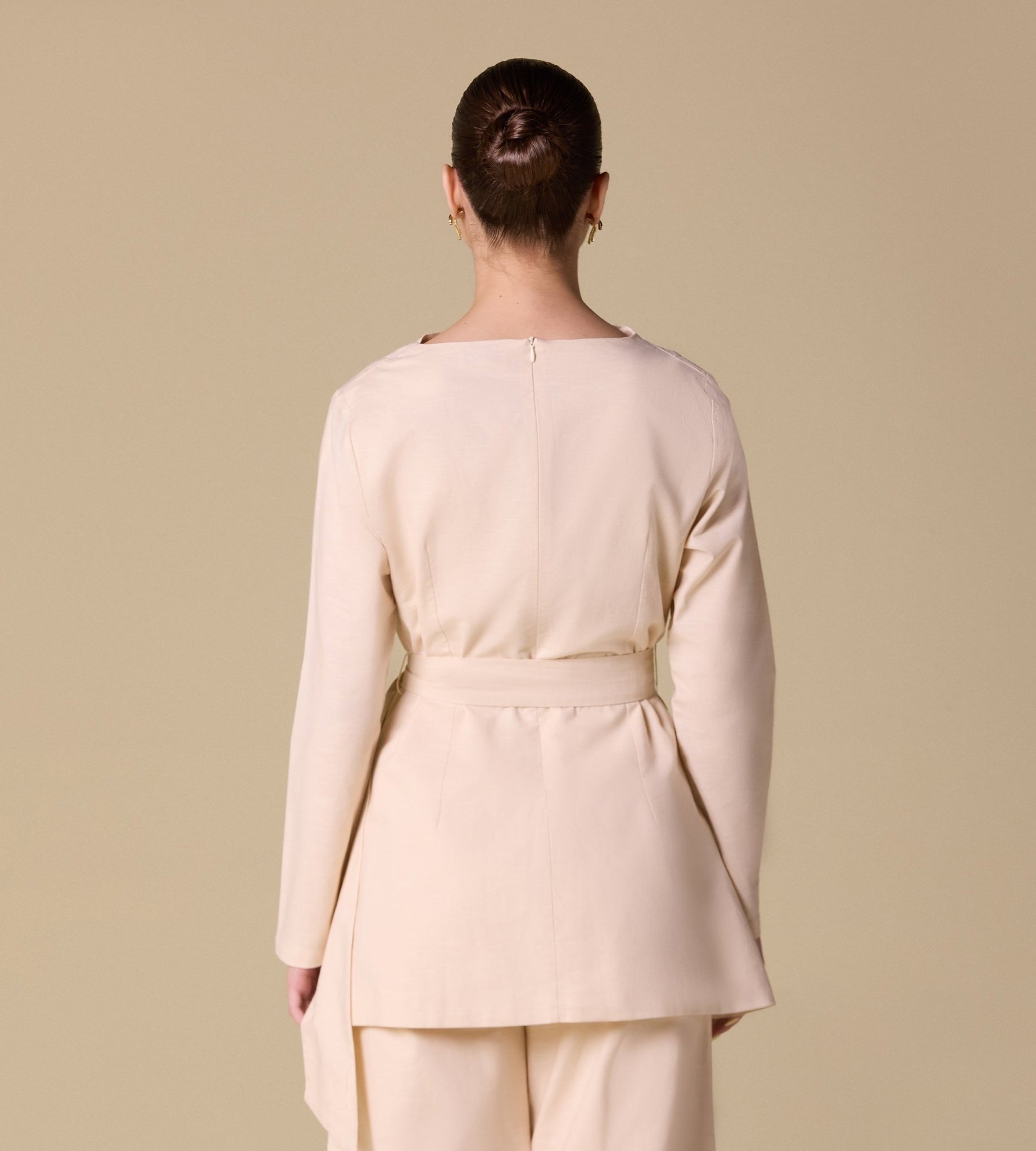 Linen Blend Boat Neck Top with Side Tie - shopaleena