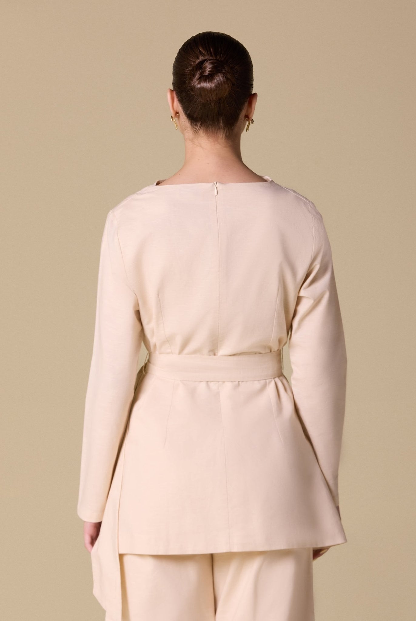 Linen Blend Boat Neck Top with Side Tie - shopaleena