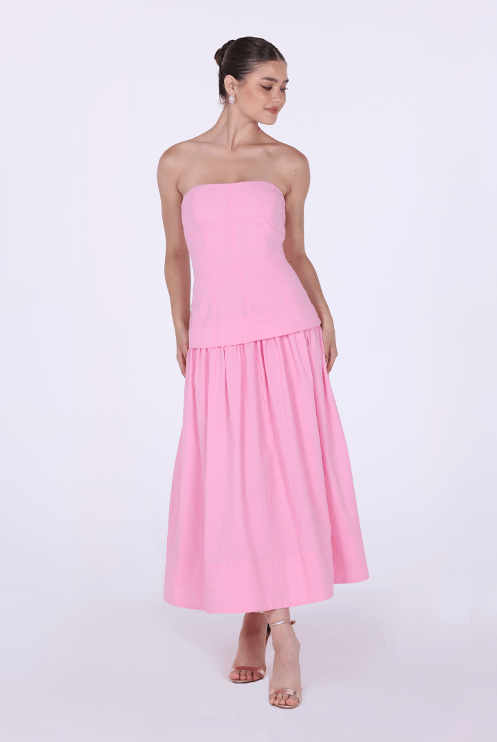 Linen blend corset cut midi dress - shopaleena