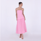 Linen blend corset cut midi dress - shopaleena