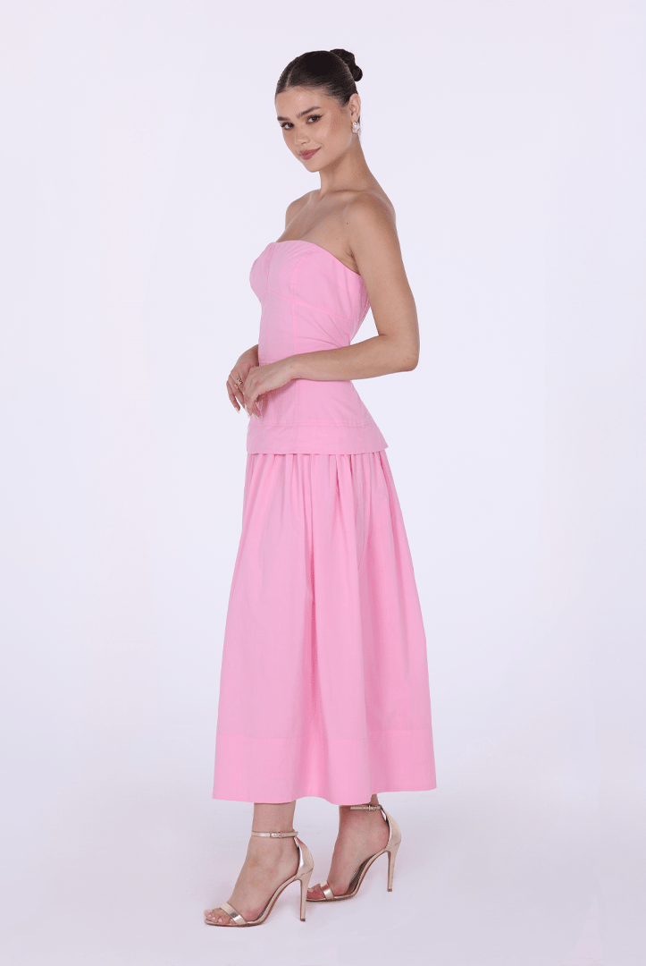 Linen blend corset cut midi dress - shopaleena