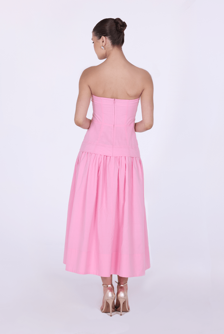 Linen blend corset cut midi dress - shopaleena