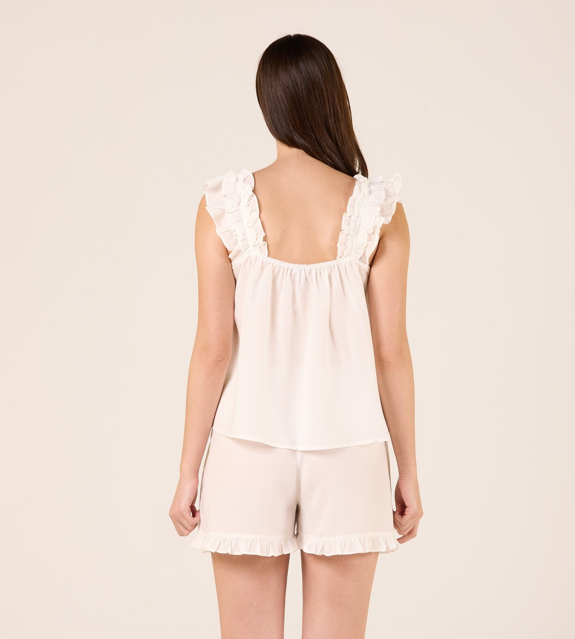 Linen Blend Frill Trim Top - shopaleena