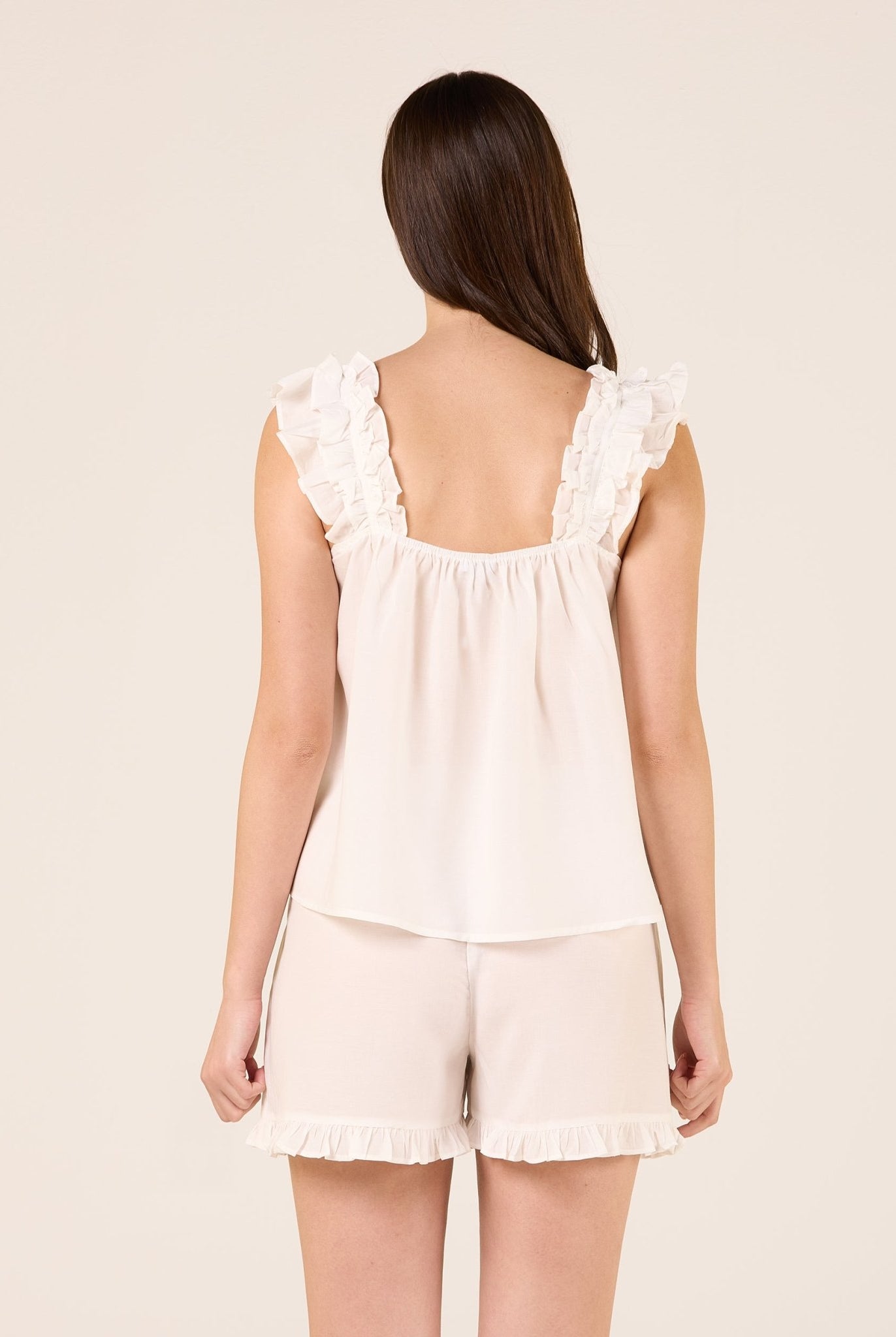 Linen Blend Frill Trim Top - shopaleena
